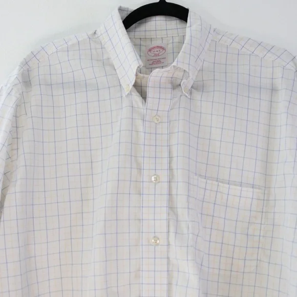 Brooks Brothers White and Blue Checkered Dress Shirt Sz 17 3/4 - Picture 3 of 7
